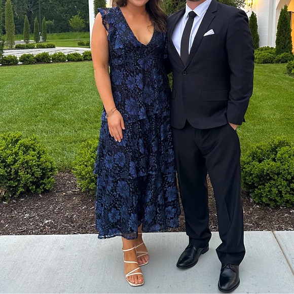 Lulus Molinetto Navy Blue Lace Ruffled Tiered Sleeveless Maxi Dress - Picture 5 of 5